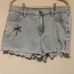 Aerie Light Blue Jean Shorts with Palm Tree Embroidery